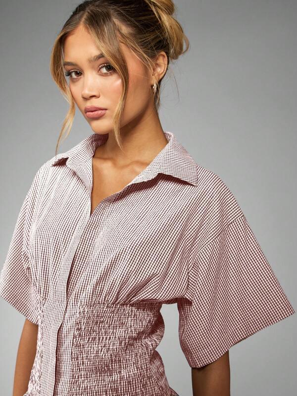 Missguided MISSGUIDED Gingham Shirred Two Piece Smocked Waist Ruffle Set
