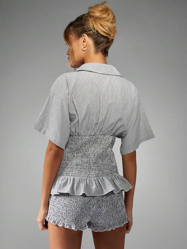 Missguided MISSGUIDED Gingham Shirred Waist Ruffle Detail Coordinated Two-Piece Outfit