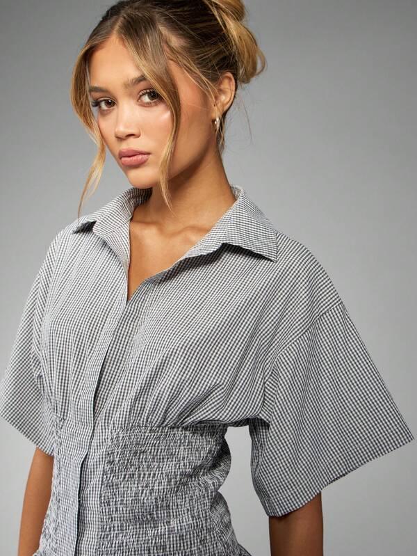Missguided MISSGUIDED Gingham Shirred Waist Ruffle Detail Coordinated Two-Piece Outfit