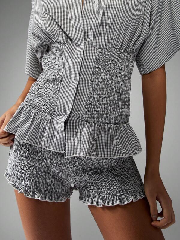 Missguided MISSGUIDED Gingham Shirred Waist Ruffle Detail Coordinated Two-Piece Outfit