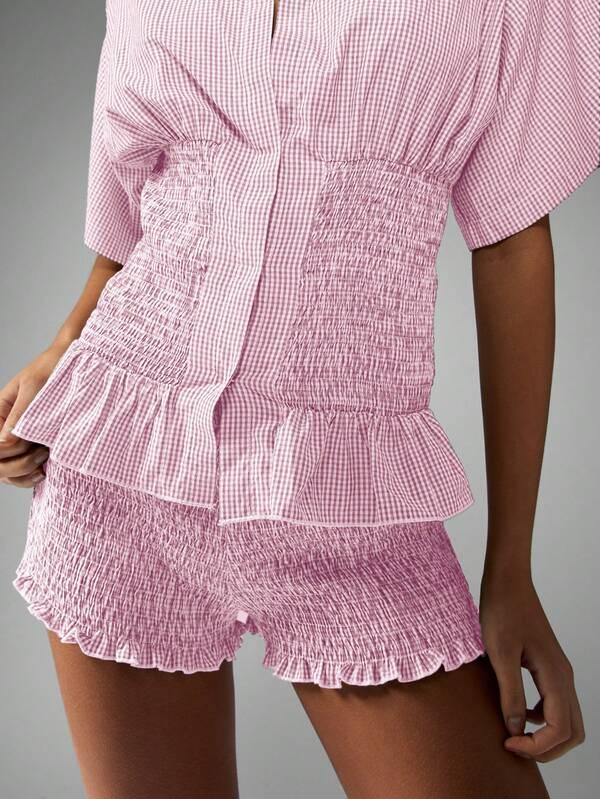 Missguided MISSGUIDED Gingham Two Piece Outfit With Smocked Waist Shirred Ruffle Hem