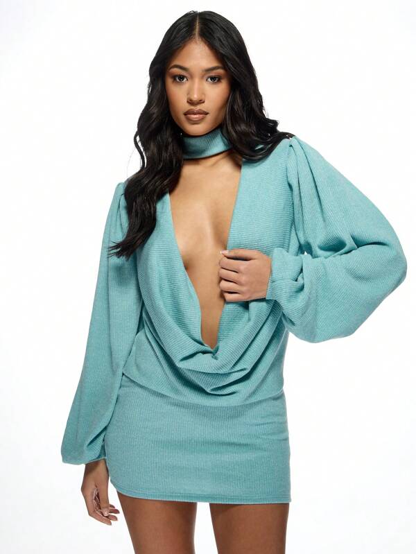 missguided MISSGUIDED Glamorous Mini Statement Dress With Dramatic Puff Sleeves