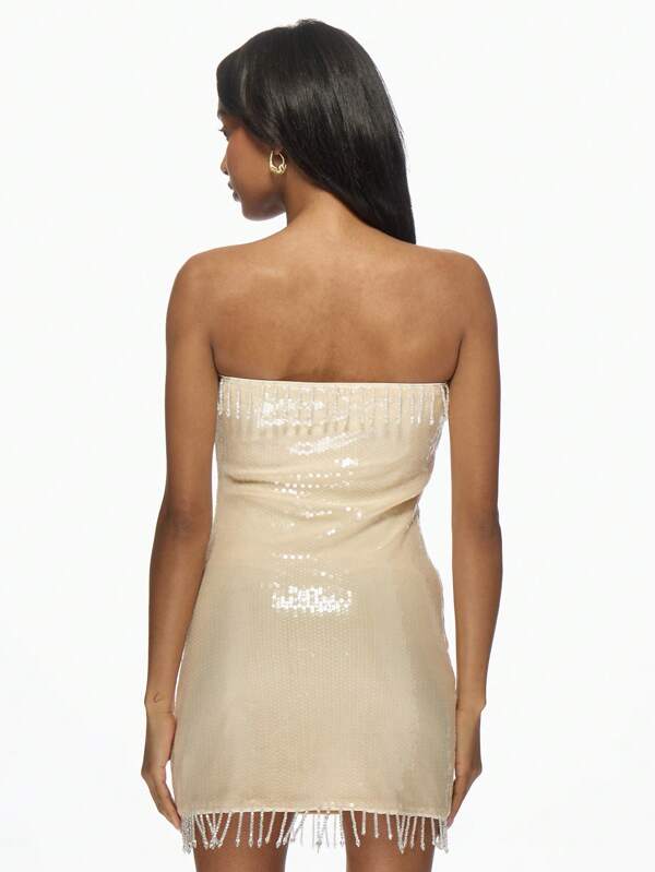 Missguided MISSGUIDED Glamorous Sequin Bandeau Mini Dress Crystal Fringe Trim