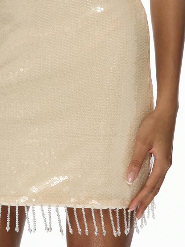 Missguided MISSGUIDED Glamorous Sequin Bandeau Mini Dress Crystal Fringe Trim
