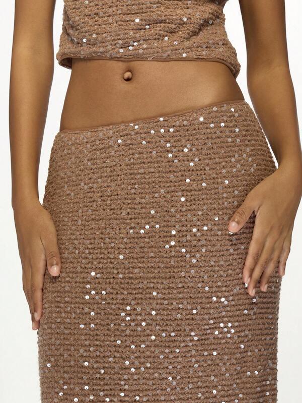 Missguided MISSGUIDED Glitter Sequined Textured Sleeveless Two-Piece Outfit Crop Top Maxi Skirt