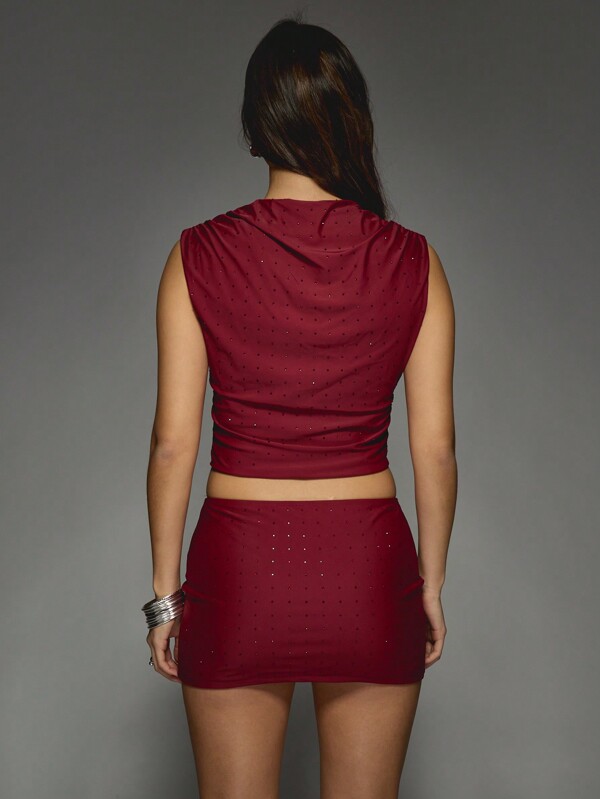 Missguided MISSGUIDED Glitter Textured Ruched High Neck Top With Mini Skirt