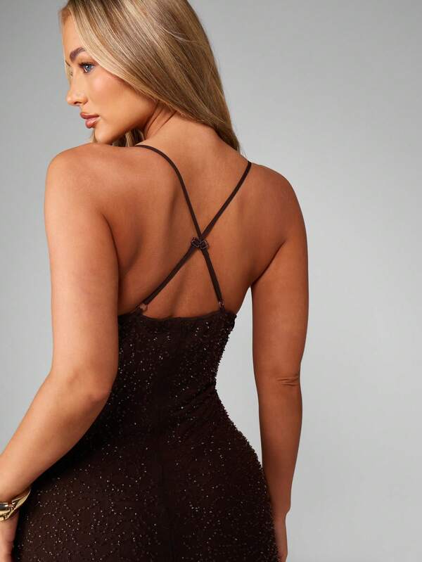 Missguided MISSGUIDED Glittering Cowl Neck Maxi Gown With Spaghetti Straps