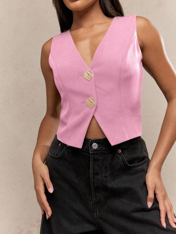 Missguided MISSGUIDED Gold Button Front Tailored Vest Women Tops