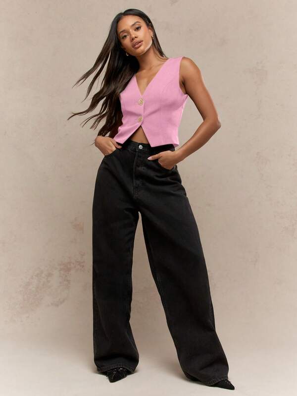 Missguided MISSGUIDED Gold Button Front Tailored Vest Women Tops