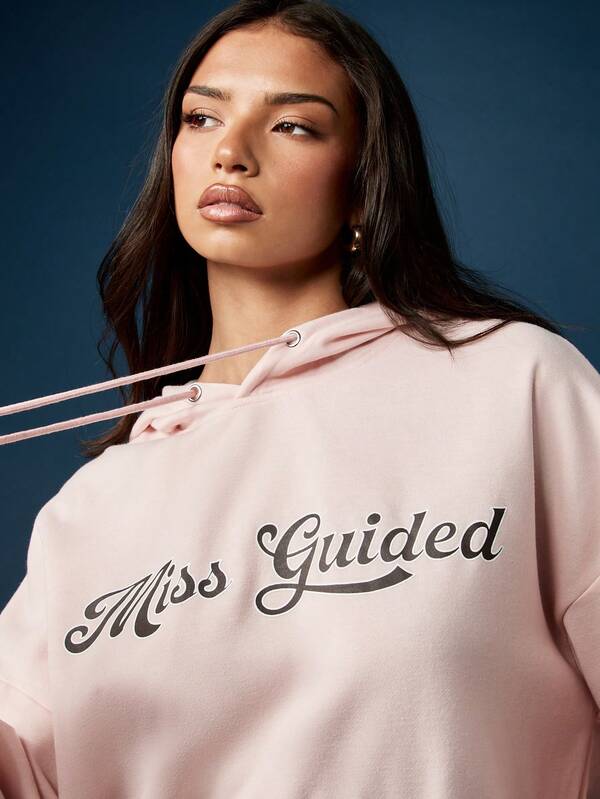 Missguided MISSGUIDED Graphic Logo Pullover Hoodie With Drawstring