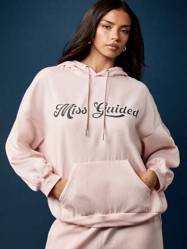 missguided MISSGUIDED Graphic Logo Pullover Hoodie With Drawstring