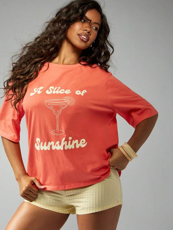 Missguided MISSGUIDED Graphic Margarita Cocktail Oversized T-Shirt