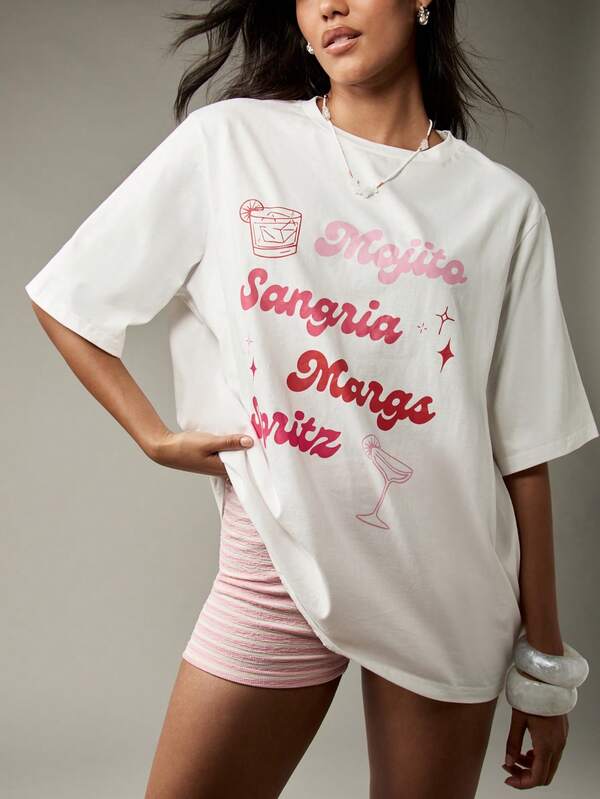 Missguided MISSGUIDED Graphic Oversized T-Shirt Retro Font Design