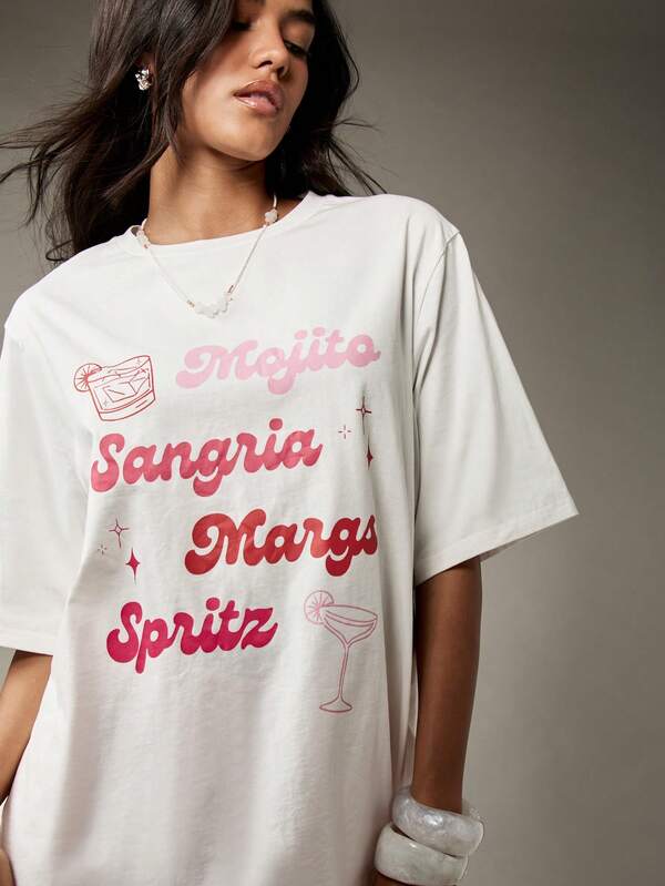 Missguided MISSGUIDED Graphic Oversized T-Shirt Retro Font Design
