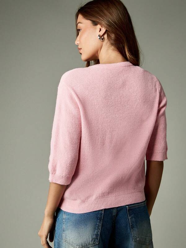Missguided MISSGUIDED Half Sleeve Tie Front Ribbed Knit Cardigan