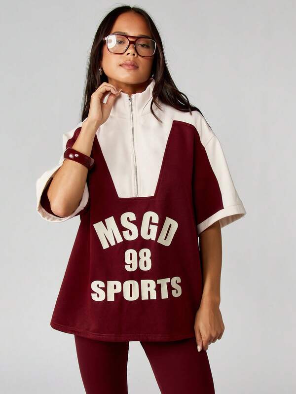 Missguided MISSGUIDED Half Zip Color Block Sports Sweatshirt