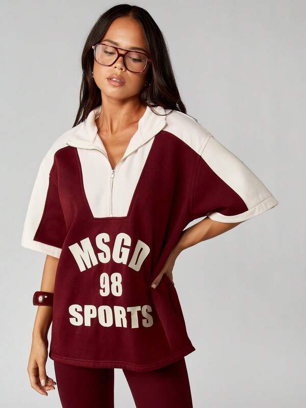missguided MISSGUIDED Half Zip Color Block Sports Sweatshirt