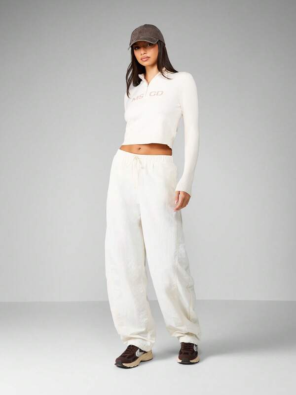 Missguided MISSGUIDED Half Zip Cropped Ribbed Knit Sweater With Mock Neck