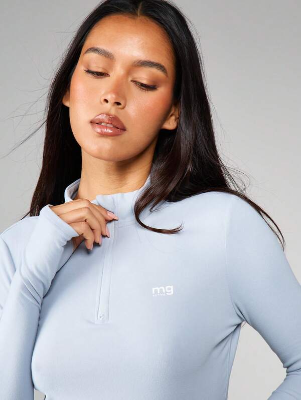 Missguided MISSGUIDED Half Zip Long Sleeve Top With Thumbholes