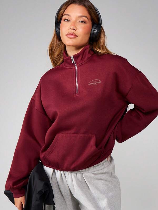 Missguided MISSGUIDED Half Zip Sweatshirt With Centre Pocket
