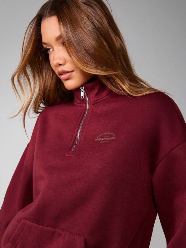 missguided MISSGUIDED Half Zip Sweatshirt With Centre Pocket