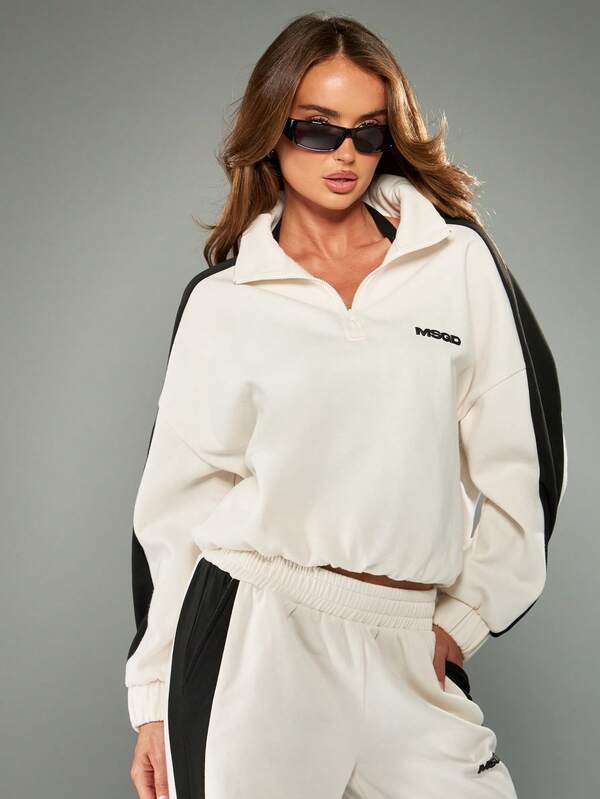 Missguided MISSGUIDED Half Zip Sweatshirt With Side Stripes