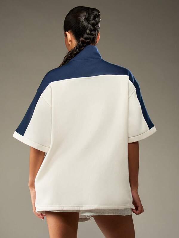 Missguided MISSGUIDED Half Zip Sweatshirt With Varsity Print And Contrast Panels