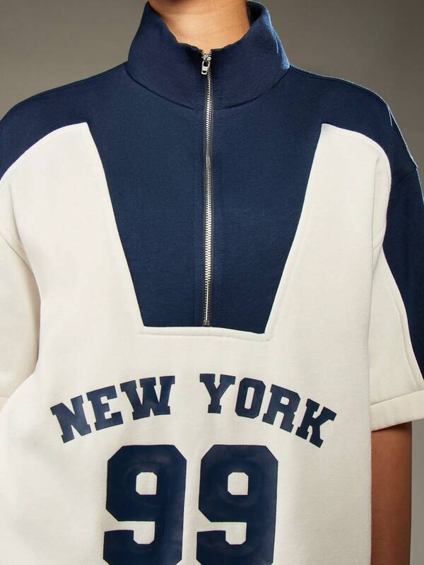 Missguided MISSGUIDED Half Zip Sweatshirt With Varsity Print And Contrast Panels