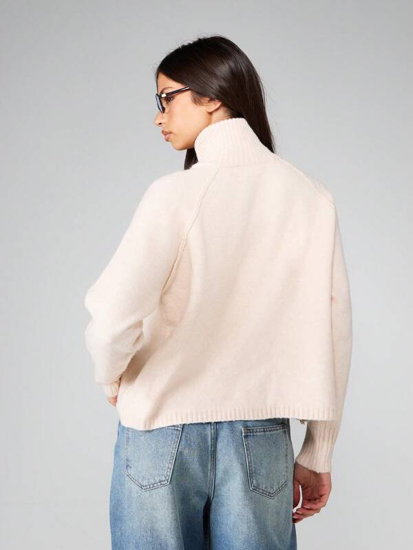 Missguided MISSGUIDED Half Zip Turtleneck Knit Cardigan With Ribbed Details