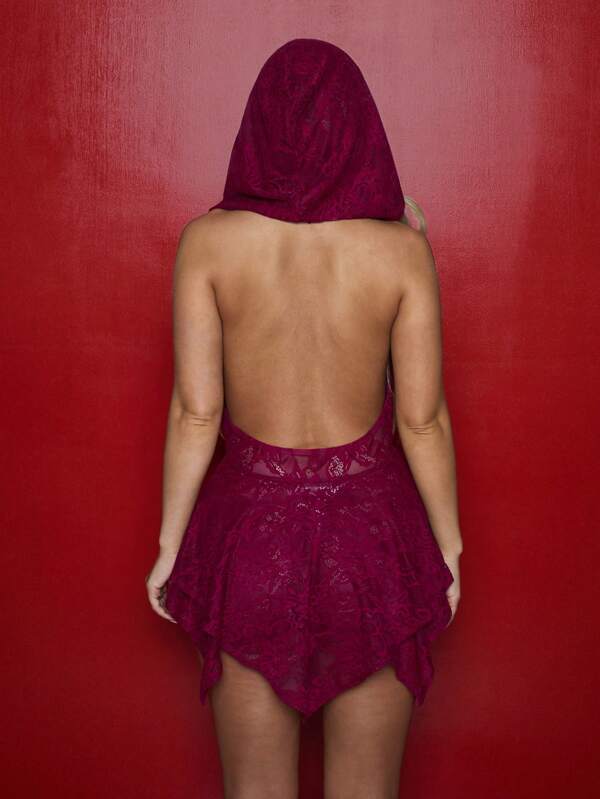 Missguided MISSGUIDED Halloween Boho Lace Cowl Neck Ruffle Big Hooded Mini Dress