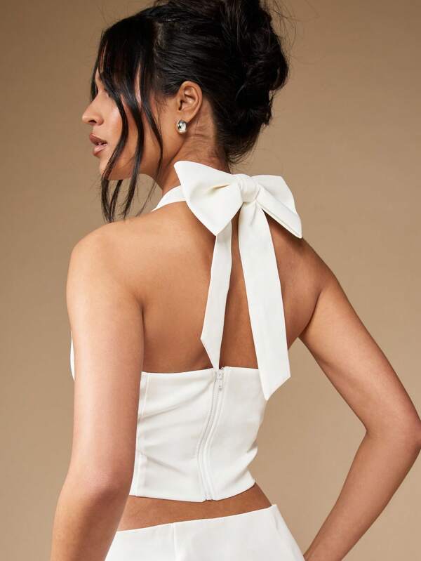 Missguided MISSGUIDED Halter Bow Tie Waistcoat Crop Women's Top