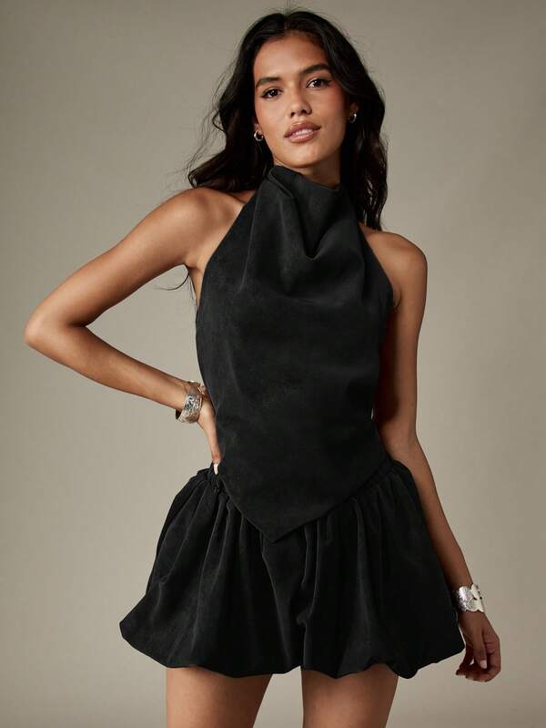 missguided MISSGUIDED Halter Coord Set With Ruffle Hem