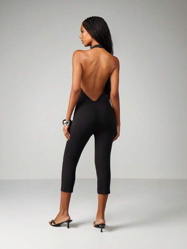 Missguided MISSGUIDED Halter Cowl Neck Wide Leg Jumpsuit