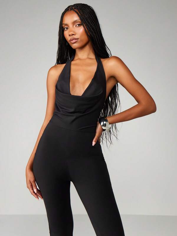 Missguided MISSGUIDED Halter Cowl Neck Wide Leg Jumpsuit
