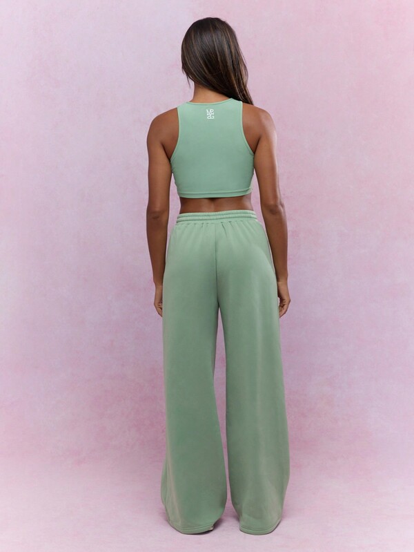 Missguided MISSGUIDED Halter Crop Top And Wide Leg Sweatpants Set