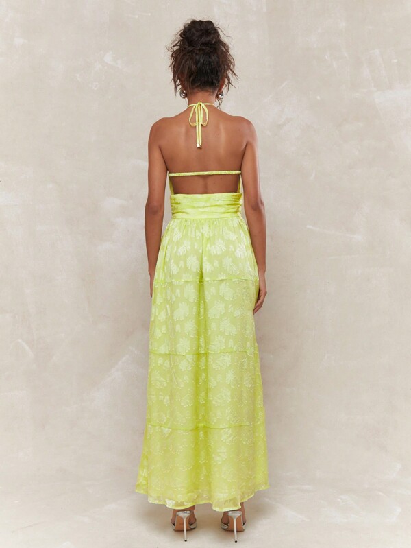 Missguided MISSGUIDED Halter Neck Asymmetric Ruffle Hem Long Dress
