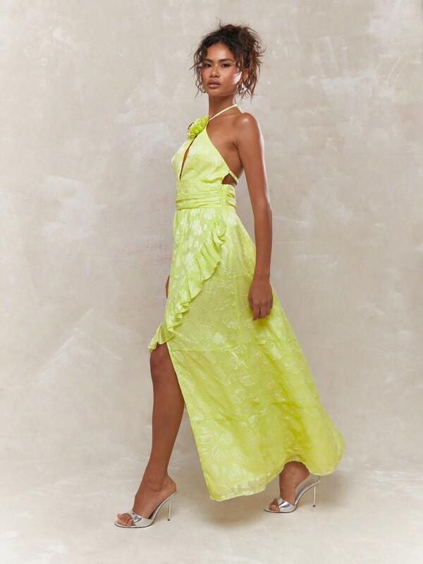 Missguided MISSGUIDED Halter Neck Asymmetric Ruffle Hem Long Dress