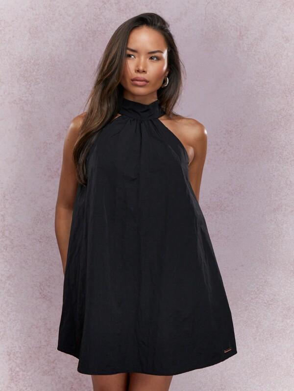 missguided MISSGUIDED Halter Neck Back Tie Mini Dress