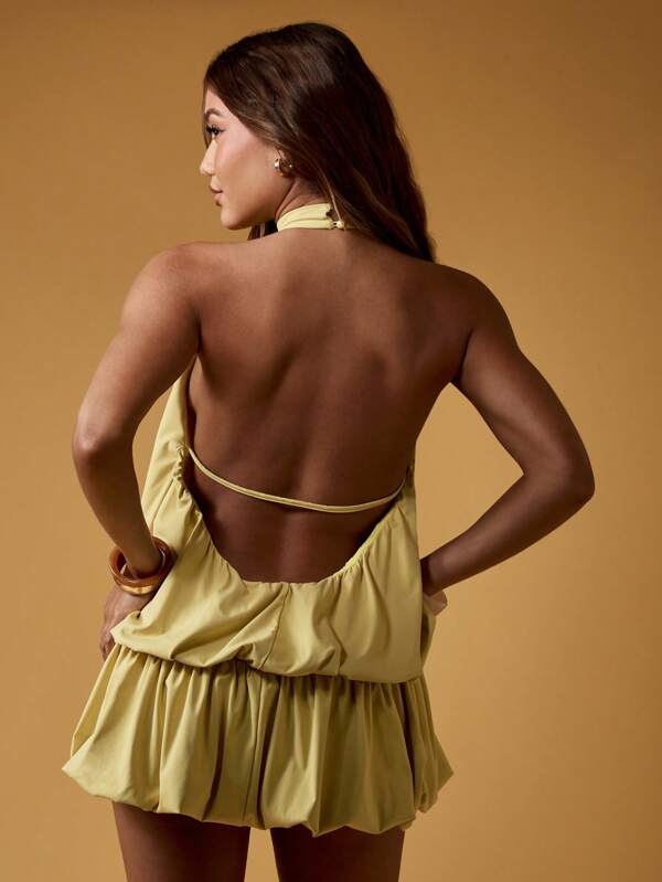 Missguided MISSGUIDED Halter Neck Backless Bubble Hem Ruched Mini Dress