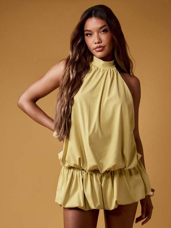 Missguided MISSGUIDED Halter Neck Backless Bubble Hem Ruched Mini Dress