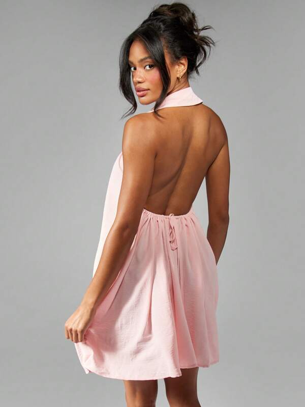 Missguided MISSGUIDED Halter Neck Backless Gathered Neckline Mini Dress