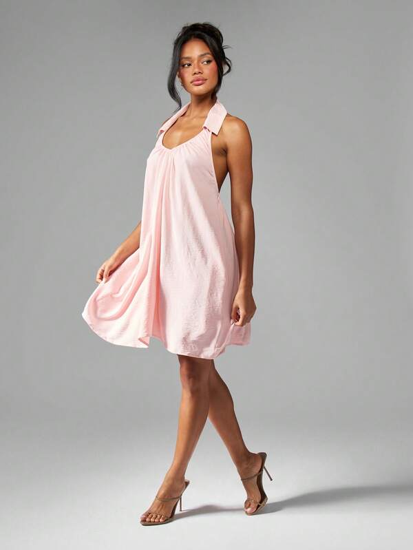 Missguided MISSGUIDED Halter Neck Backless Gathered Neckline Mini Dress