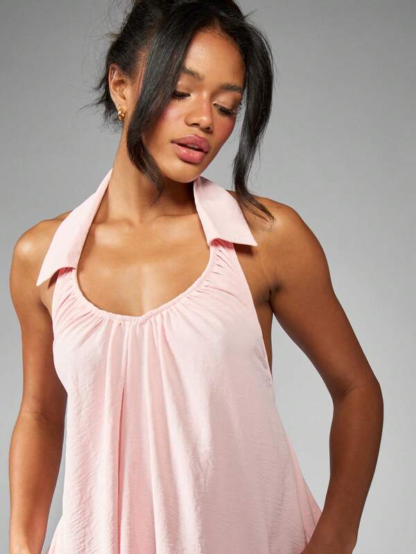 Missguided MISSGUIDED Halter Neck Backless Gathered Neckline Mini Dress