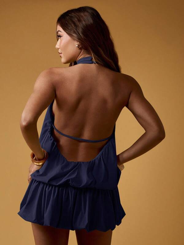 Missguided MISSGUIDED Halter Neck Backless Mini Dress With Bubble Hem