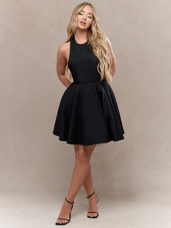 Missguided MISSGUIDED Halter Neck Backless Skater Mini Dress