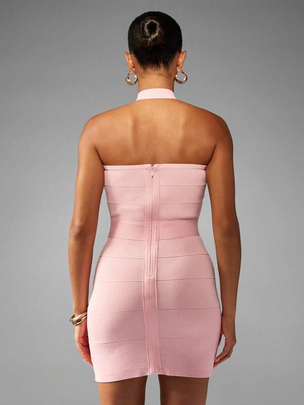 Missguided MISSGUIDED Halter Neck Bandage Mini Dress With Form Fitting Design