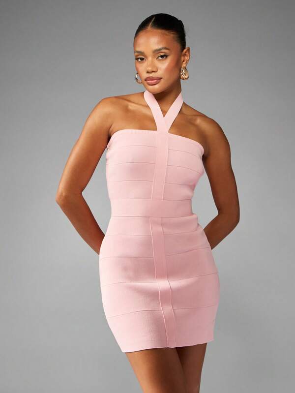 missguided MISSGUIDED Halter Neck Bandage Mini Dress With Form Fitting Design