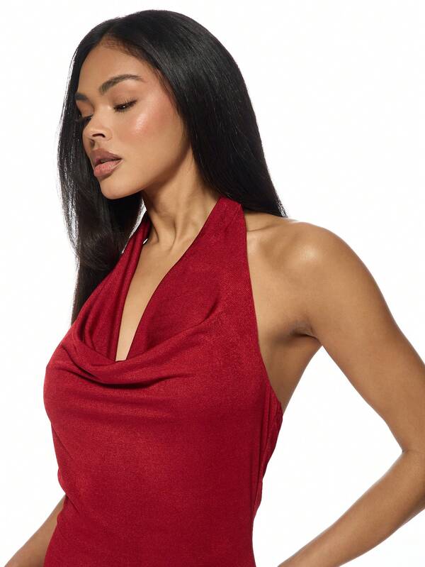 Missguided MISSGUIDED Halter Neck Bodycon Draped Cowl Neck Sleeveless Mini Dress