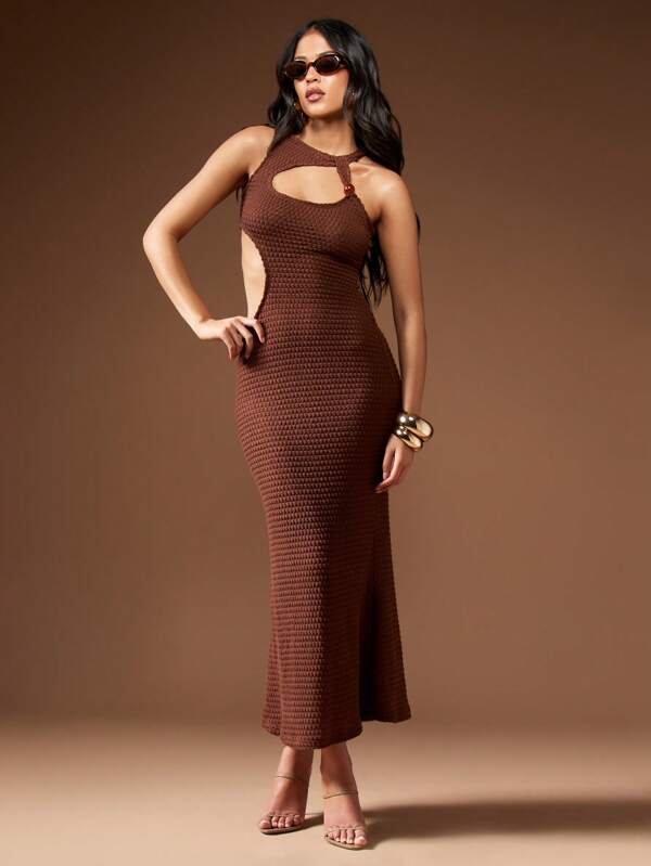 missguided MISSGUIDED Halter Neck Bodycon Maxi Dress With Cut-Out Detail