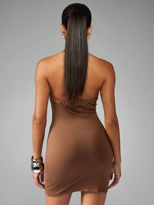 Missguided MISSGUIDED Halter Neck Bodycon Mini Dress With Plunging Neckline